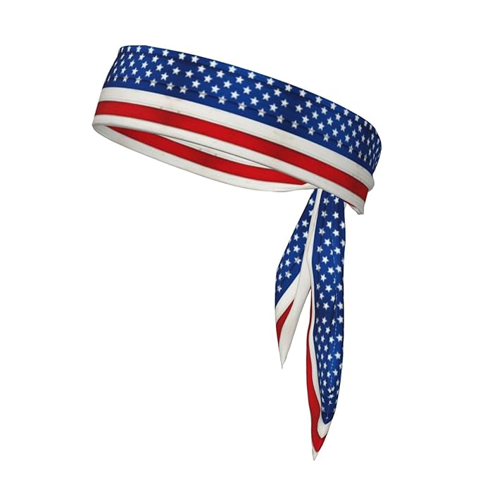 Men Women Sports Sweat Band, Multifunction Elastic Head Ribbon for Running Workout Shower, Novelty Wooden American Flag Headdress Hair Decor