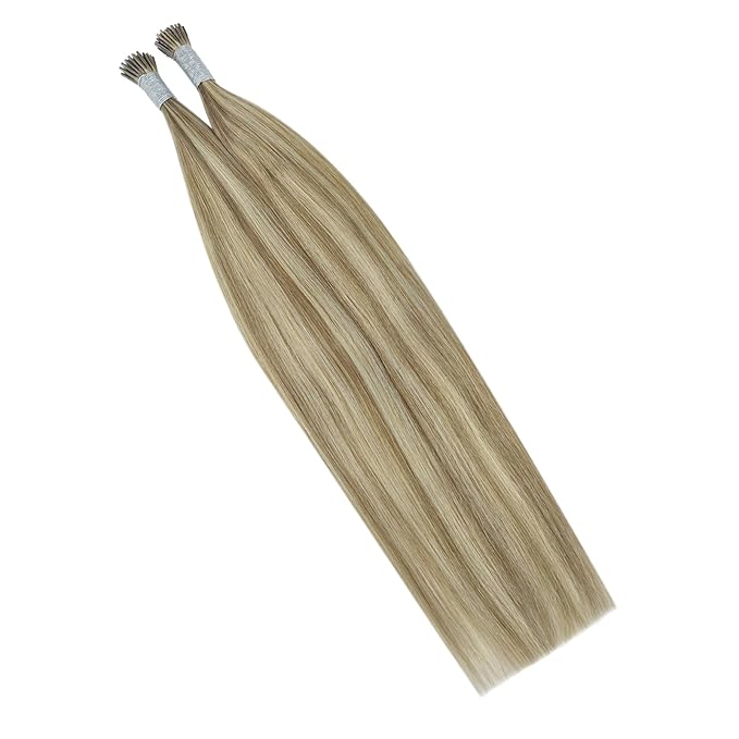 YoungSee I Tip Extensions Brown Highlight Itip Human Hair Extensions Light Brown Highlights Blonde I Tip Hair Extensions Human Hair 14 Inch 80s 50g I-Tips Extension Real Human Hair For Short Hair
