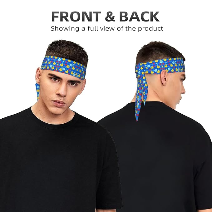 Men Women Fashion Sports Sweat Bands Hand Decor for Running Fitness Shower, Long Multi Style Cute Funny Bubbles Hearts Yellow Rubber Ducks Head Ribbon Headwear
