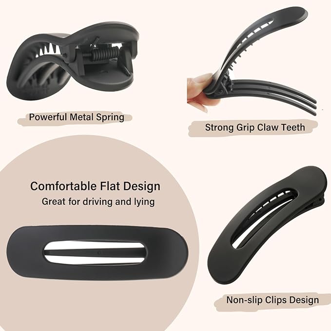4 PCS Flat Claw Clips, Large Lay Flat Hair Clips for Women Girls, Strong Hold Non-slip Hair Claws for Thick Thin Hair (Matte 3)
