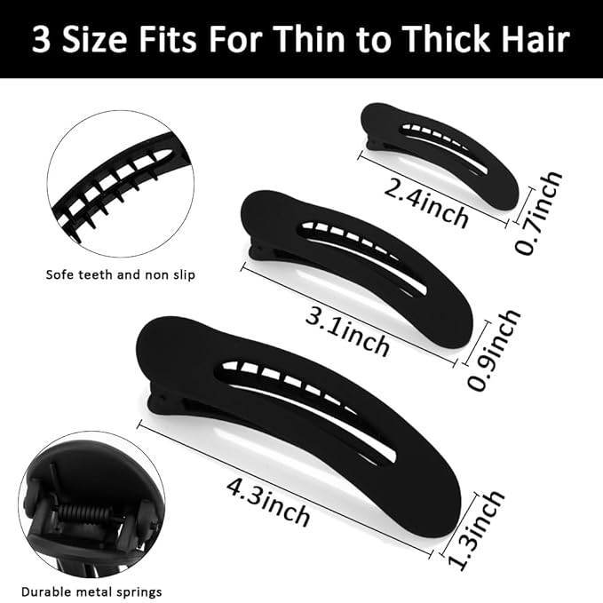 Large Duck Billed Hair Clips, Ahoney 12 Pack Alligator Clips for Thin/Thick Hair - 3 Sizes Lay Down Banana Clips & Hair Styling Accessories for Women, Girls (Black)