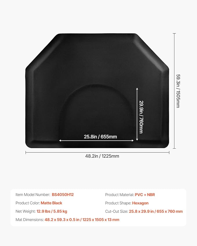 VEVOR Salon Mat for Hair Stylist, 4 x 5 FT Hexagon Salon Chair Mat Anti Fatigue, 1/2-inch Thickened Barber Shop Floor Mat with Round Cut Out, Easy-to-Clean PVC Surface & Anti-Trip Beveled Edges