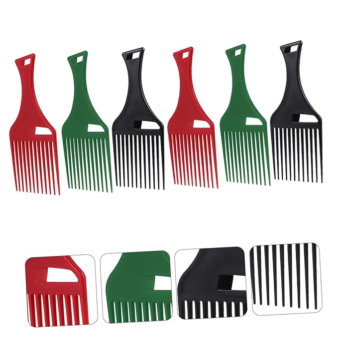 6pcs Plastic Hair Pick Combs for Afro Curly Hair Wide Tooth Detangling Accessories for Men and Women for Frizz Reduction and Smooth Styling