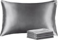 BEDELITE Satin Pillowcase with Zipper 4 Pack, Dark Grey Pillow Cases Standard Size, Super Soft and Cooling Similar to Silk Pillow Cases, Gift for Women Men(20x26 Inches)