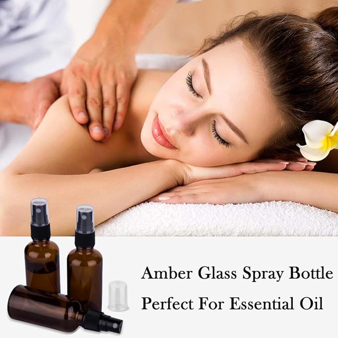 9 Pack Amber Glass Small Spray Bottles, 2oz Travel Fine Mist Empty Mini Spray Bottles for Essential Oils and Hair