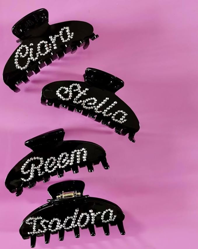 Personalized Hair Claw Clip with Rhinestones - Custom Bridal Claw Hair Clips (Glitter Green)