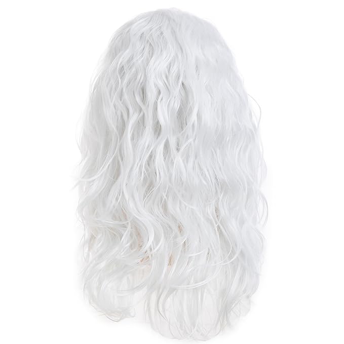 Baruisi Long Curly Wavy White Wigs for Men Synthetic Natural Party Halloween Cosplay Hair Wig，Cream White