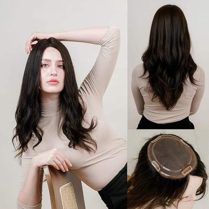 Katalaeya Hair 100% Human Hair Topper - Aurora Crown Double-Drawn Remy Clip-In Mono Base Top Piece for Women with Thinning Hair, Alopecia & Chemo Hair Loss (NC)