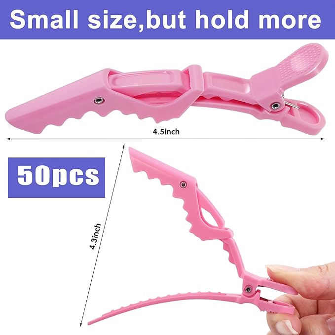 50Pcs Alligator Hair Clips,Professional Hair Styling Clips for Styling Sectioning,Plastic Non Slip Hair Clips for Women with Wide Teeth & Double-Hinged Design(Pink)