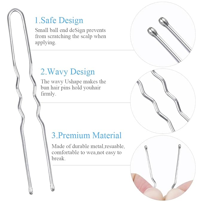 U Shaped Hair Pins, IKOCO 2.4inch Hair Pins for Women with Storage Box, Silver