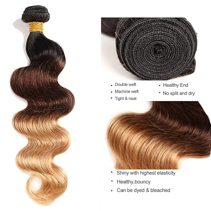 4/27 Body Wave Bundles Human Hair Honey Blonde Bundle 18 20 22 Inch 3 Tone Brown and Blonde Body Wave Bundles Niegmeag Virgin Remy Hair Extensions 300g