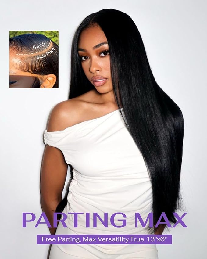SKINLIKE Real HD Lace Wig 13x6 Full Frontal HD Lace Front Wigs Human Hair Pre Plucked Bleached Knots 180% Density 0.10mm Ultra-thin Invisible Lace Straight Human Hair Wigs For Women 26 Inch