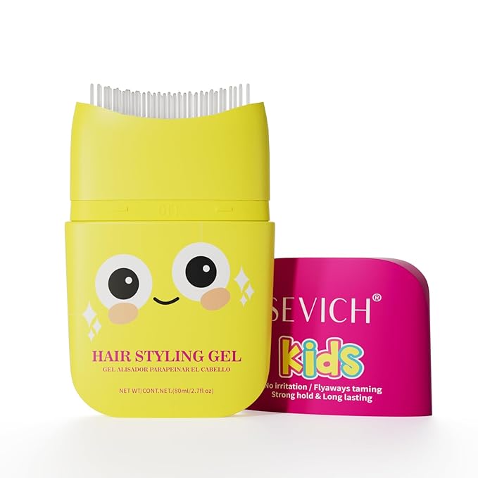 SEVICH Kids Hair Gel for Girls & Boys 80ml - Hair Finishing Stick Styling Gel for Kids, Plant-Based Formula with Comb Design, Frizz Control & Easy Wash (Cartoon Bottle)