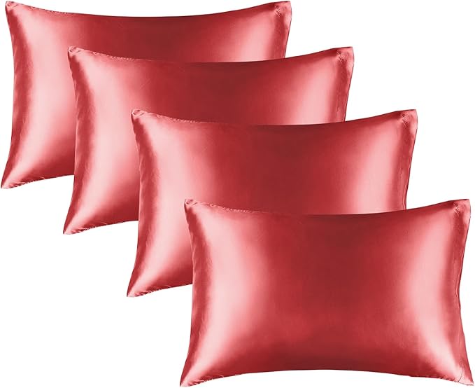 BEDELITE Satin Pillowcase for Hair and Skin, Super Soft Similar to Silk Pillow Cases 4 Pack with Envelope Closure, Cooling Pillowcases for Women Men (20"x30" Queen Size, Baked Apple)