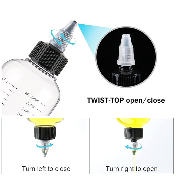 Cosywell Applicator Bottle for Hair Dye 8.5oz 2 Pack With Graduated Scale, Twist-On Top Tip Cap, Empty Plastic Color Oil Squeeze Bottles
