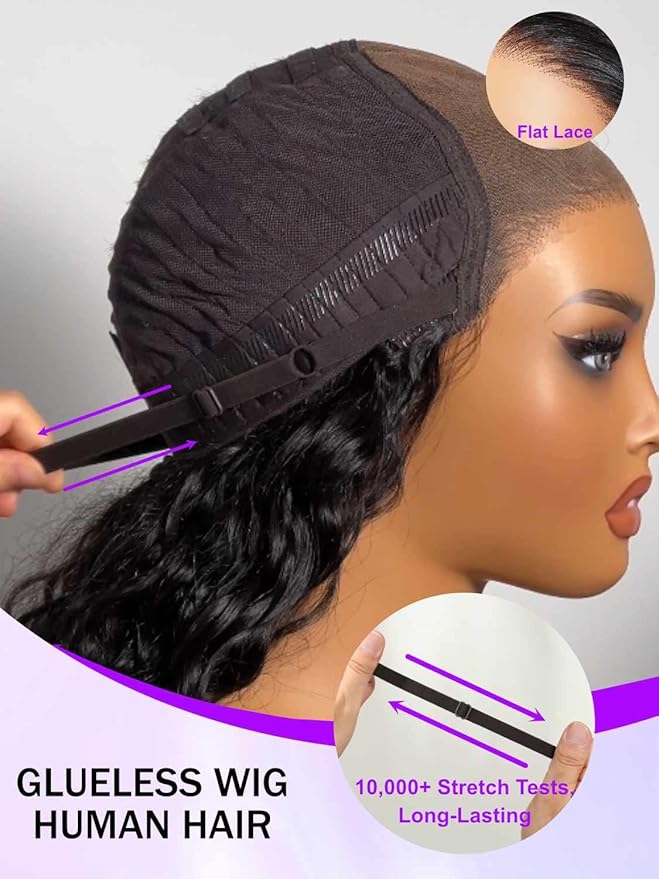 YIROO No Slip 7x5 Bye Bye Knots Yaki Straight Lace Front Glueless Drawstring Wig Human Hair with Deep Stretch Cap Fits All Head Sizes,Pre-Plucked Pre-Cut Wear and Go Wig for Women 150% Density 18Inch