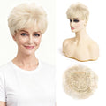 Short Hair Topper for Thinning Hair 4 Inch Short Pixie Cut Toppers Pieces Natural Curly Synthetic Black Wiglets Hairpieces (Light Ash Blonde, 4 inch)