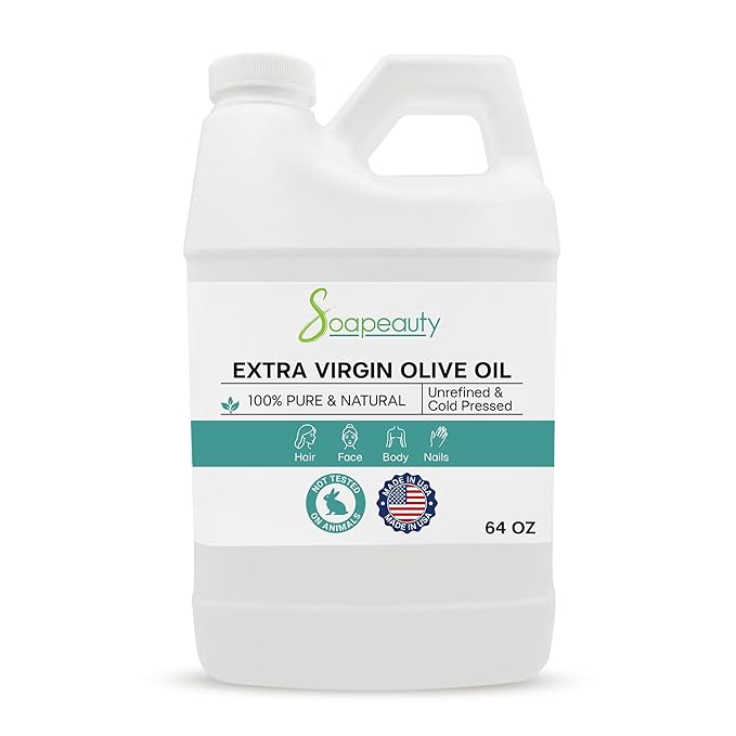 Soapeauty Extra Virgin Olive Oil | 100% Pure & Natural Unrefined Cold-Pressed Carrier Oil | Massage & Body Oil | for Skin, Face, Hair, and Soap Making | Carrier for Essential Oils - 64 Fl Oz