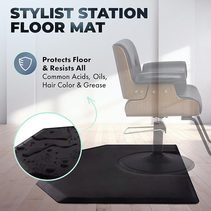Buy-Rite 4 ft. x 5 ft. Anti Fatigue Super Soft Hexagonal Salon Mat or Barber Mat with Semi-Circular Indentation for Chair, Puncture Proof, 7/8” Width, SHP-SS4050X7/8