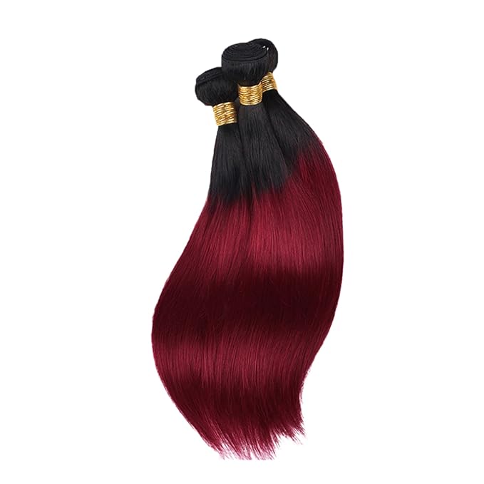 Ombre Human Hair Bundles 1B99J Straight Bundle Niegmeag Brazilian Virgin Remy Hair 3 Bundles 24 26 28 Inch 2 Tone Black and Burgundy Straight Bundle 150g