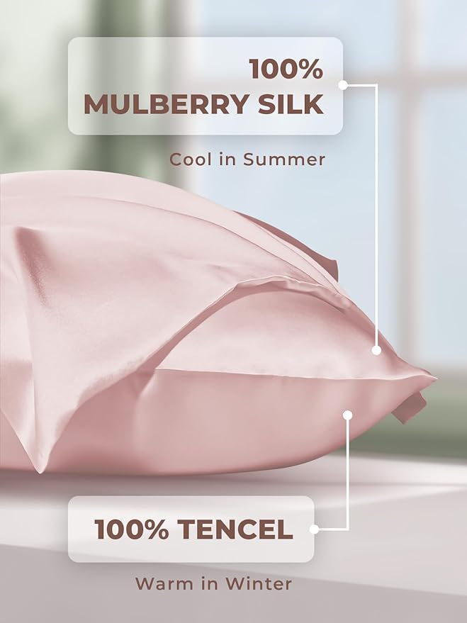 Mulberry Silk Pillowcase for Hair and Skin, SGMSILK 22 Momme Natural Silk Pillow Cases with Zipper, 6A Soft and Smooth Single Sided Pure Silk Pillow Cover (Coral Pink, Queen 20"x30")