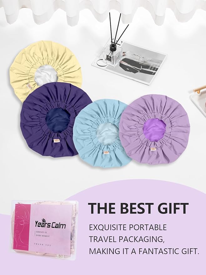 Years calm Reusable Waterproof Shower Caps for Women, Hair Caps for Showers, Double-Layer Elastic Design, for All Hairstyles, Travel-Friendly (Purple)