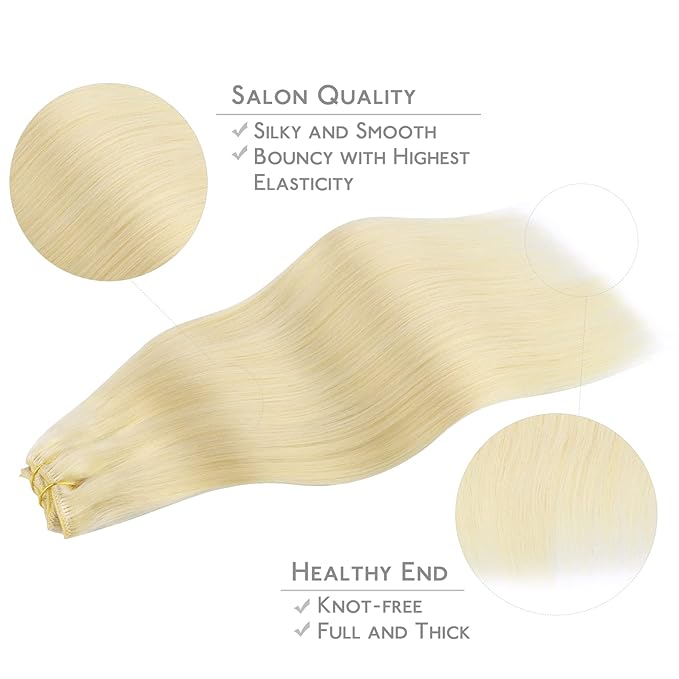 WENNALIFE Clip in Hair Extensions Real Human Hair, 22 Inch 120g 7pcs Human Hair Extensions Clip In Human Hair, Bleach Blonde Hair Extensions Clip In Real Hair Coloured Remy Human Hair Extensions