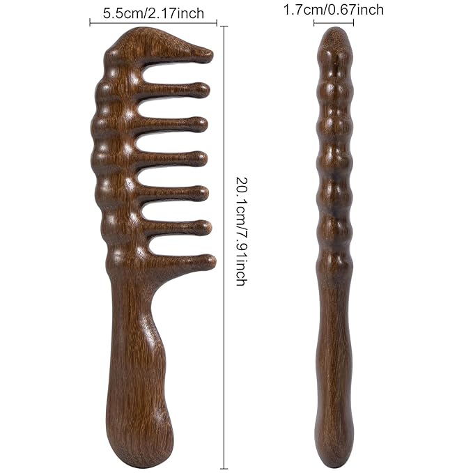 Wooden Wide Tooth Massage Comb, Large Thicken Natural Sandalwood Hair Combs for Curls, Women and Men, Detangles Long Thick Wet or Dry Hair, Head Scalp Massager, Anti-static (Golden)