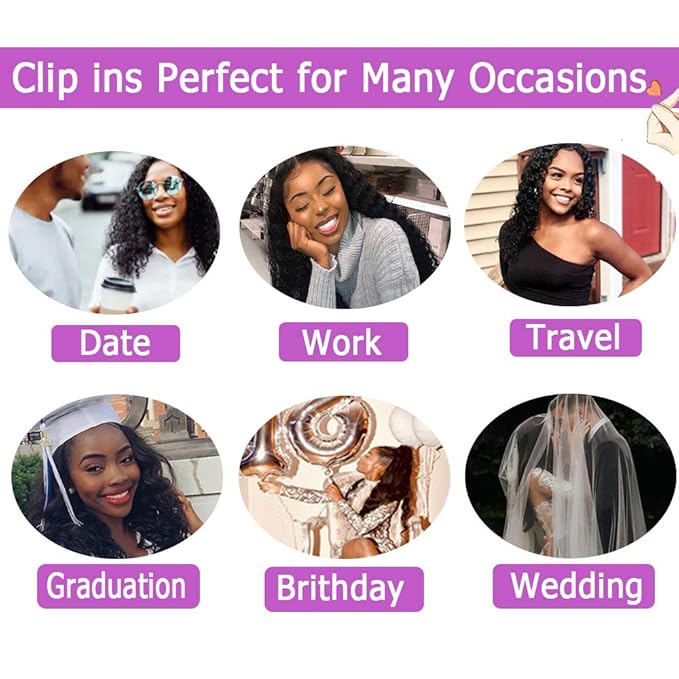 Curly Clip in Hair Extensions For Black Women Brazilian Virgin Human Hair Clip in Extensions for Women 8Pcs Remy Hair with 18Clips 120g 22inch Natural Blackinches