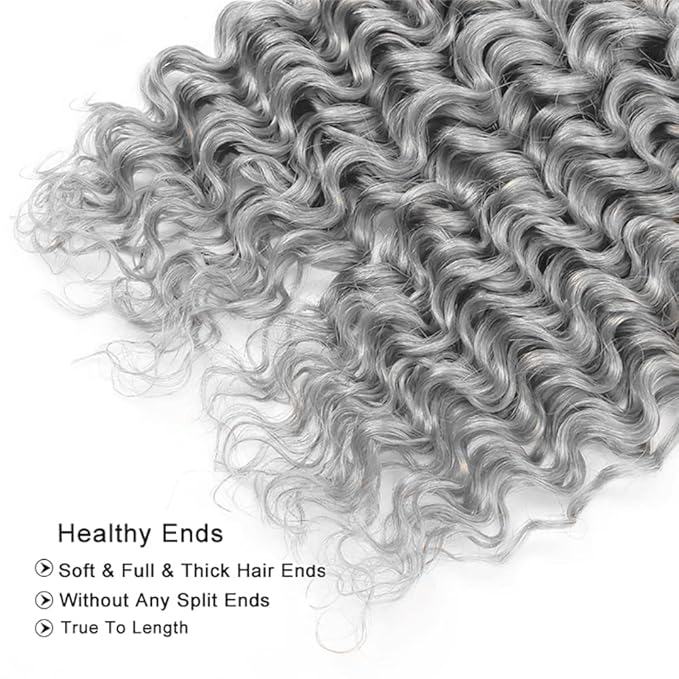 Grey Bundles Human Hair Ombre Deep Wave Bundle Brazilian Virgin Soft and Silky Remy Hair 3 Bundles 26 28 30 Inch Double Weft 2 Tone Black and Silver Deep Wave Bundle 300g