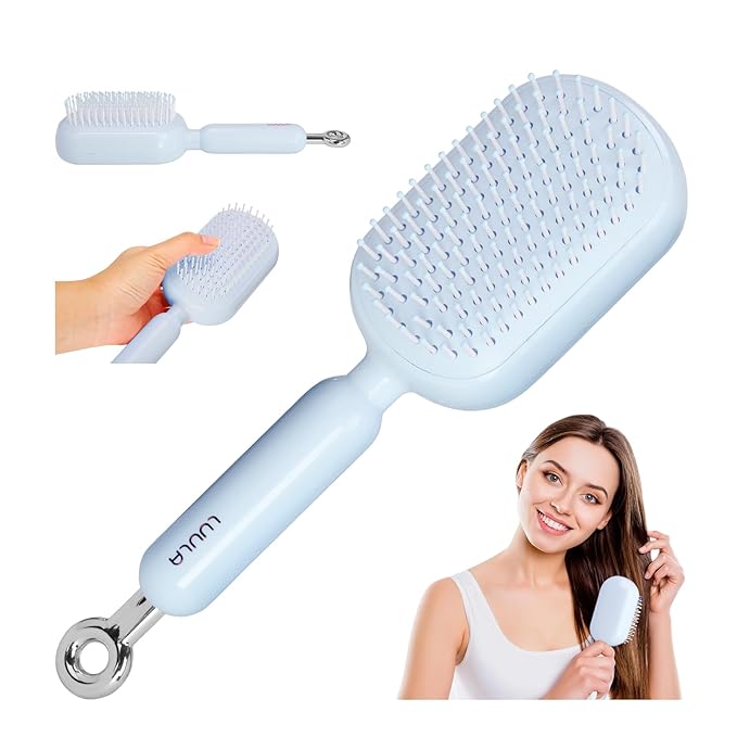 Retractable Cushion Massage Comb Brush，Retractable Hair Brush，Anti Static Self Cleaning Hair Brush For Women And Men, Anti Static Pull Ring Air Cushion Massage Brush (Blue)