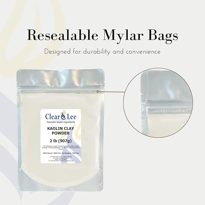 ClearLee Kaolin Clay Cosmetic Grade Powder - 100% Pure Natural Powder - Great For Skin Detox, Rejuvenation, and More - Heal Damaged Skin - DIY Clay Face Mask (8 oz)