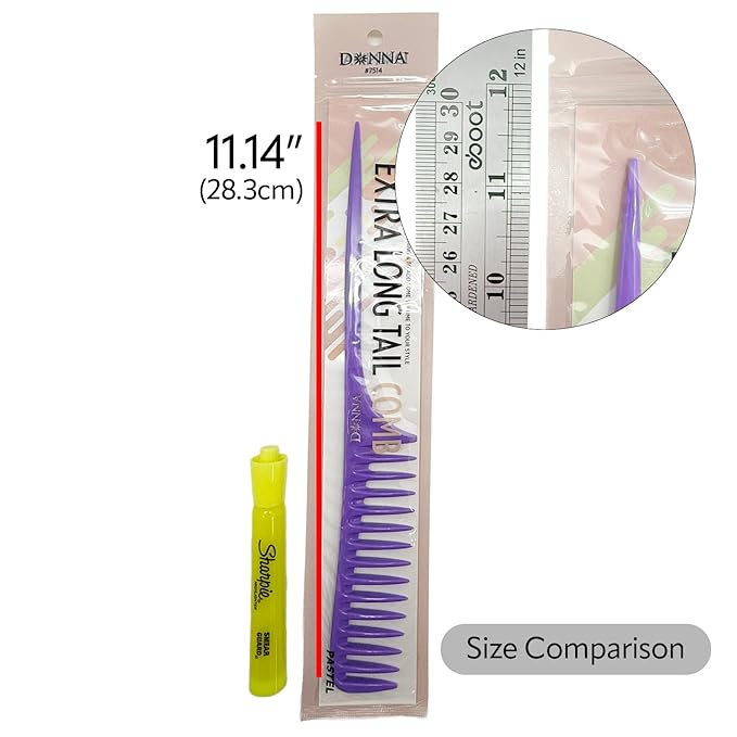 DONNA Extra Long Tail Comb – Wide Tooth Styling Comb with Long Handle for Parting, Sectioning & Braiding – Anti-Static Pastel Hair Comb for Natural & Curly Hair (BLUE)