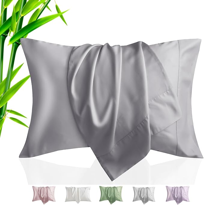 TELUS Pillow Cases King Size 2 Pack, Bamboo Rayon & Lyocell Pillowcase with Envelope Closure, Cooling Breathable Pillow Cover for Hot Sleeper & Night Sweats, 20x40 inch, Deep Grey