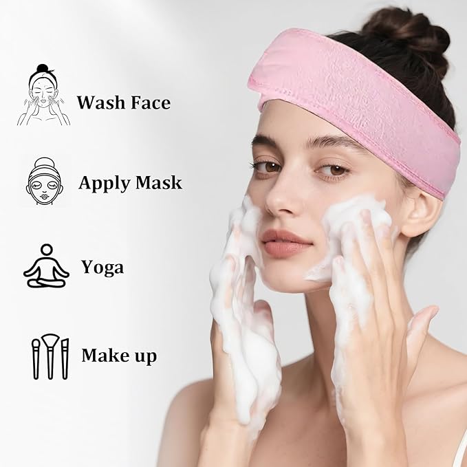 4 Pack Adjustable Makeup Headbands – Non-Slip Spa & Facial Hair Wrap, Washable Headband for Shower, Yoga, Gym, Salon & Home Use (Fits All),HZFD-BC