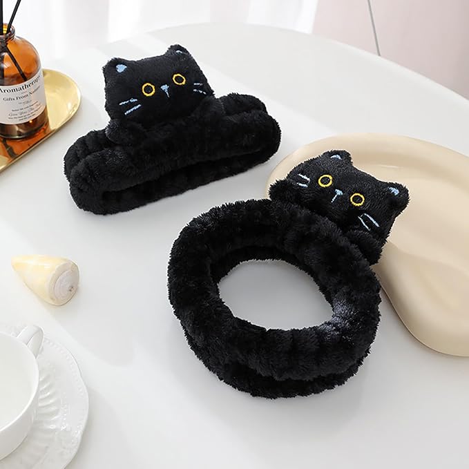 9PCS Cute Cat Ears Spa Headband for Washing Face Makeup Skincare Headband with Wrist Bands, Sleepover Party Supplies for Women/Teen Girl Trendy Stuff Present (9PCS 3D cat)
