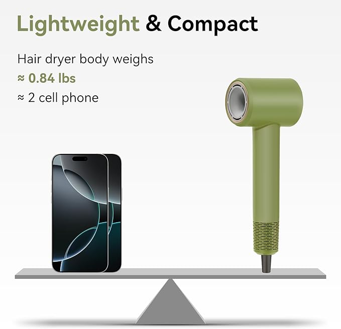 Diffuser Hair Dryer Professional with Temperature Control, Ionic Technology, Low Noise (Green with Diffuser Nozzle)