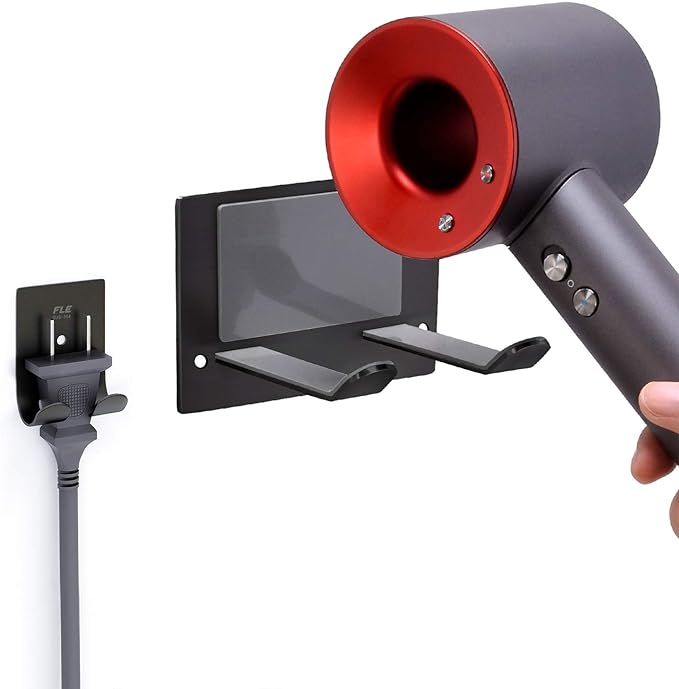 FLE Hair Dryer Holder Wall Mounted Self Adhesive,Hair Blow Dryer Rack Organizer Compatible with Most Hair Dryers,Black