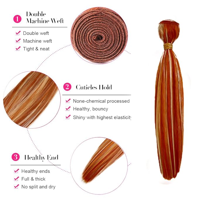 24 26 28 Inch Orange Straight Bundles Human Hair Highlight Blonde Bundle Brazilian Virgin Remy Hair Extensions Niegmeag 2 Tone Orange and Blonde Straight Bundle 300g