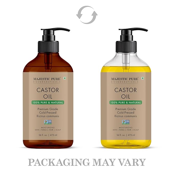 Majestic Pure Castor Oil - 100% Pure & Natural - Premium Grade, Cold Pressed, Hexane Free - Hair, Eyelashes, Eyebrows, Nails - Moisturizing & Nourishing - 16 Fl Oz