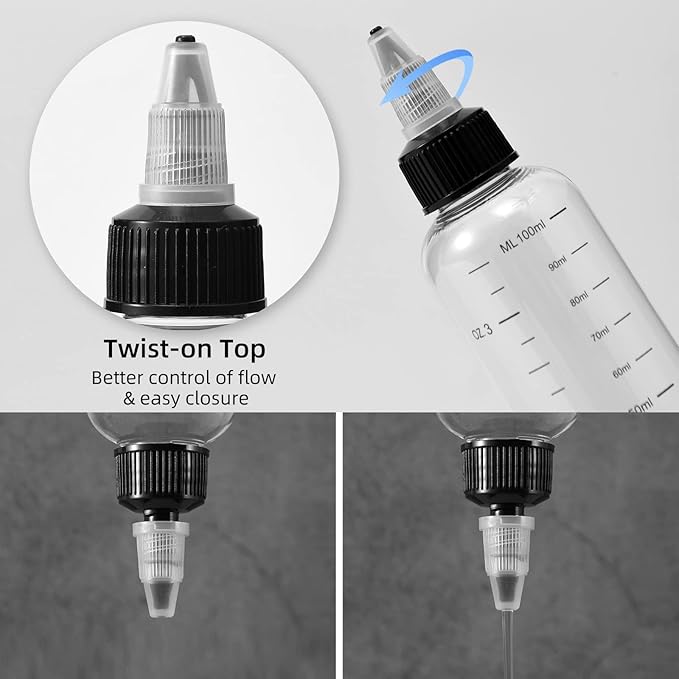 driew Applicator Bottles for Hair, 16.9oz Hair Squeeze Bottle for liquids Twist-On Top Tip Cap with Ratio Graduated Scale Color Applicator Bottle Dye Pack of 2 (3.4oz)