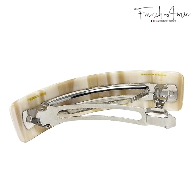 French Amie Ivory Handmade Curved Strong Grip Celluloid Automatic Volume Hair Clip Barrette (Ivory)