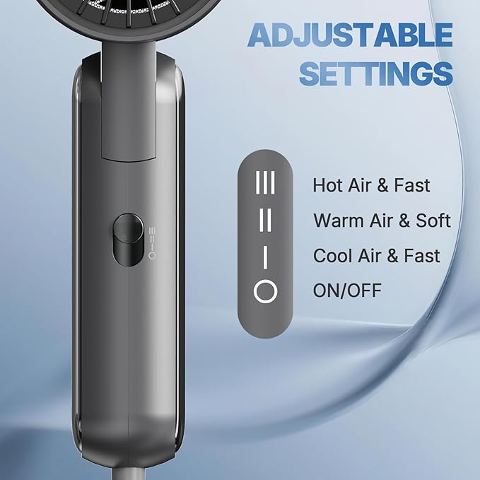 Hair Dryer 1800W Ionic Fast-Drying with Diffuser & Concentrator Nozzle for Curly Hair, Mini Blow Dryer with Compact Design, Foldable, Lightweight, Portable for Home & Travel