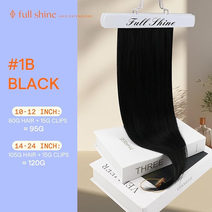 Full Shine Black Clip in Hair Extensions Human Hair 18 Inch Invisible Hair Clip in Extensions for Women Black Straight Hair Extensions Clip in Human Hair 7 Pcs 120 G