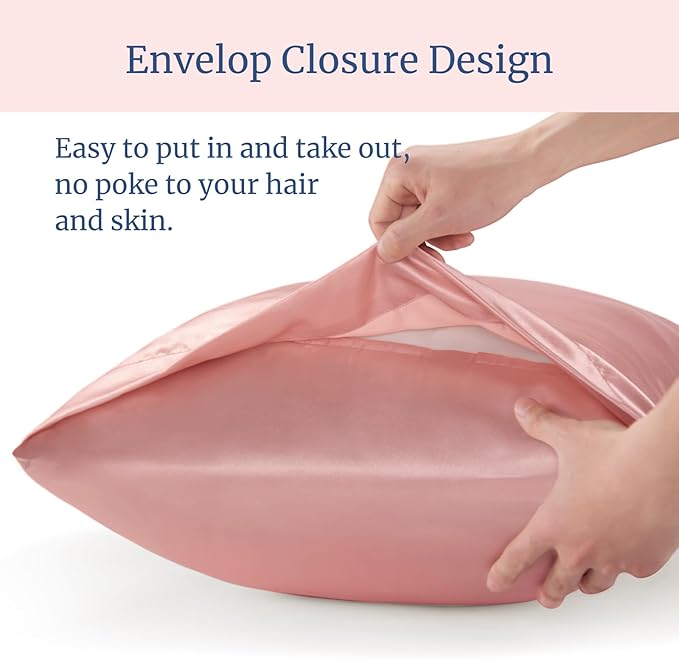 BEDELITE Satin Pillowcase for Hair and Skin, Super Soft Similar to Silk Pillow Cases 4 Pack with Envelope Closure, Cooling Pillowcases for Women Men (20"x26" Standard Size, Rose Pink)