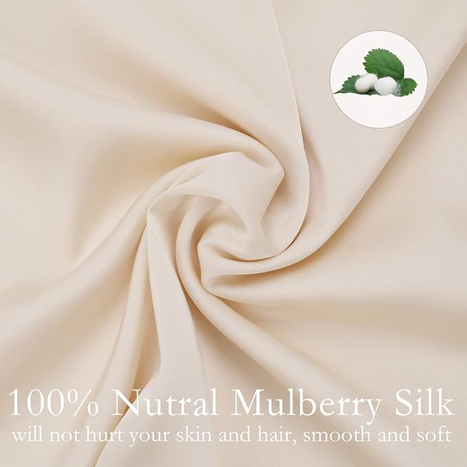 Silk Pillowcase for Hair and Skin 2 Pack 100% Mulberry Silk Bed Pillowcase Hypoallergenic Soft Breathable Both Sides Silk Pillow Case with Hidden Zipper, King Size Pillow Cases (Buff Beige)