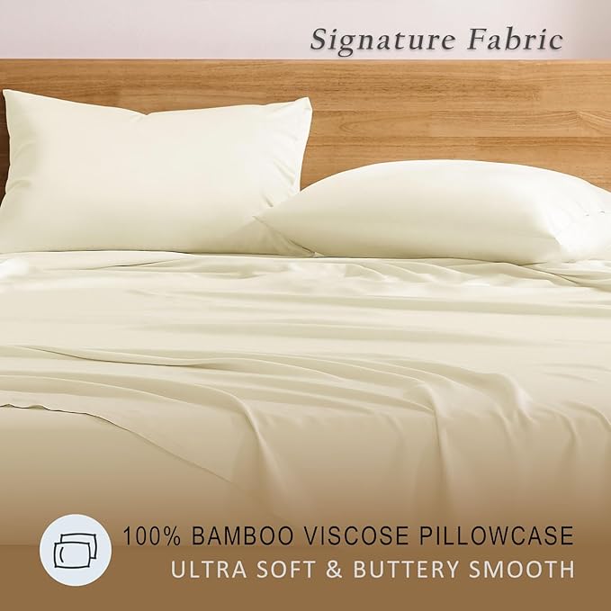 TOSMO Luxury Pillow Case Set of 2 - Cooling Viscose Derived from Bamboo, Oeko-TEX, Breathabl Silky Soft Pillow Cases with Envelope Closure (King / 20x40, Vanilla Yellow)