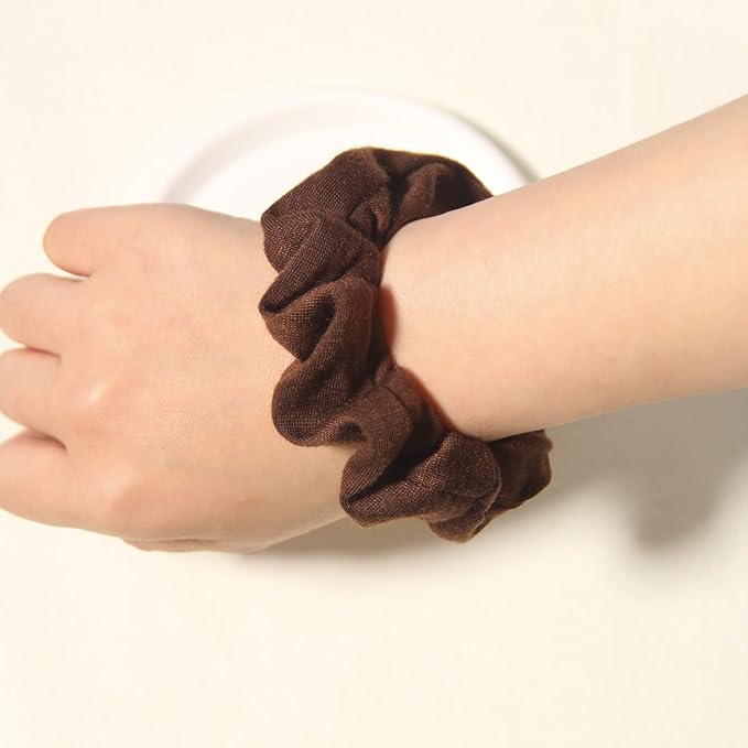 Cotton Hair Scrunchies Single Jersey Solid Color Ponytail Holders Elastic Hair Ties for Women Accessories (Coffee)