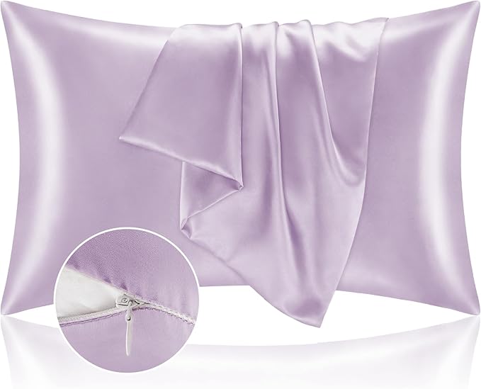 BEDELITE Satin Pillowcase with Zipper, Lavender King Size Pillow Cases Set of 2, Super Soft and Cooling Similar to Silk Pillow Cases, Gift for Women Men(20x40 Inches)