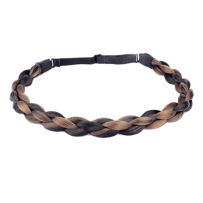 DIGUAN Chubby Narrow Synthetic Hair Braided Headband Classic Chunky Plaited Braids Elastic Stretch Hairpiece Women Girl Beauty accessory, 58g (Chocolate Toast)